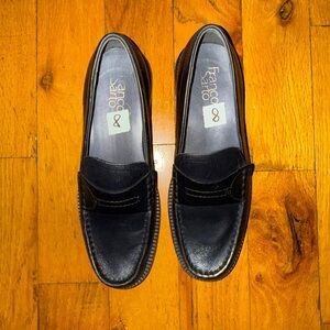 Franco Sarto Womens Black Leather Penny Loafers